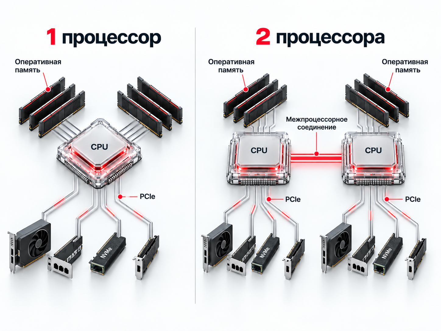 Схема одно- и двухпроцессорного сервера